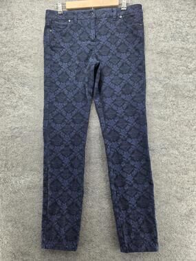 Per Se By Carlisle Pants Womens 6 Blue Stephanie Jacquard Slim Stretch